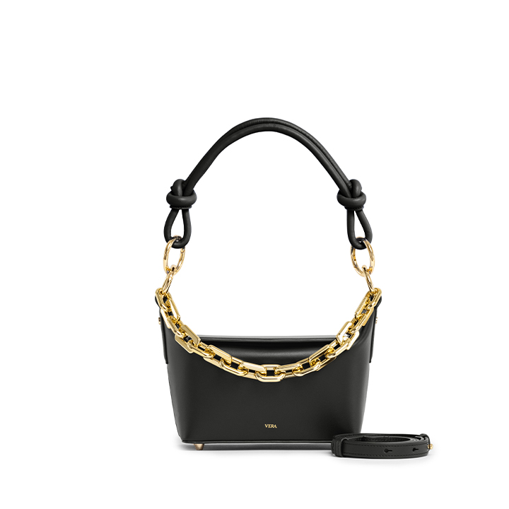 VERA COCO box, leather shoulder and crossbody bag, in Black