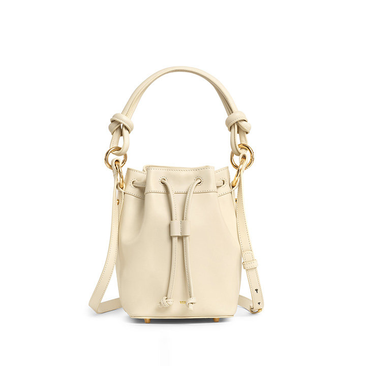 VERA Coco Bucket Leather Crossbody Bag in Buttercream