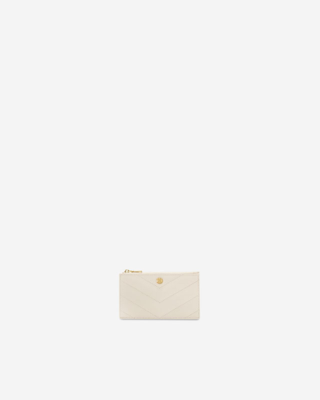VERA CAVIAR Long Card Holder in Oyster กระเป๋าใส่บัตรทรงยาว ทำจากหนังแท้ลาย Caviar สี Oyster