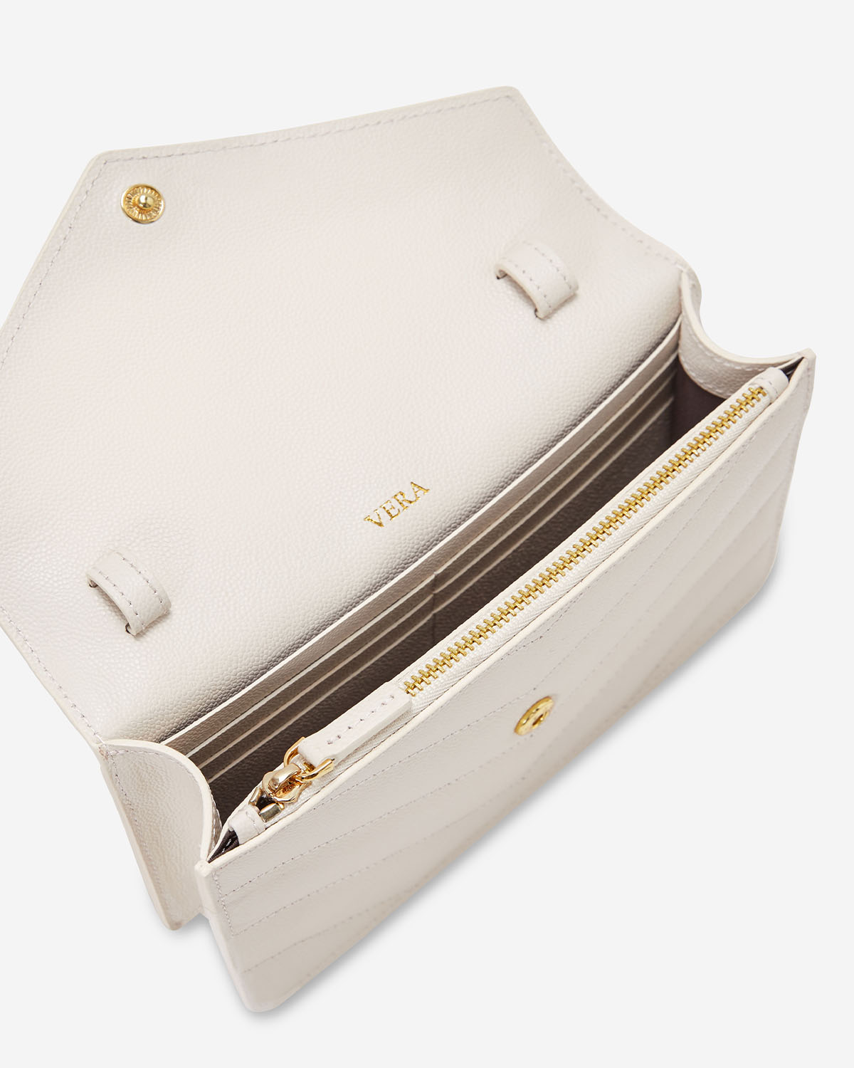 VERA CAVIAR Wallet on Chain in Oyster กระเป๋า WoC หนัง Caviar พร้อมสายหนังและสายโซ่ สี Oyster