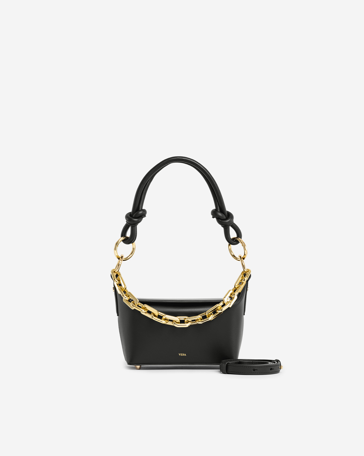 กระเป๋าคล้องไหล่และสะพายข้างหนังแท้ VERA COCO box Leather Shoulder and Crossbody Bag สี Black