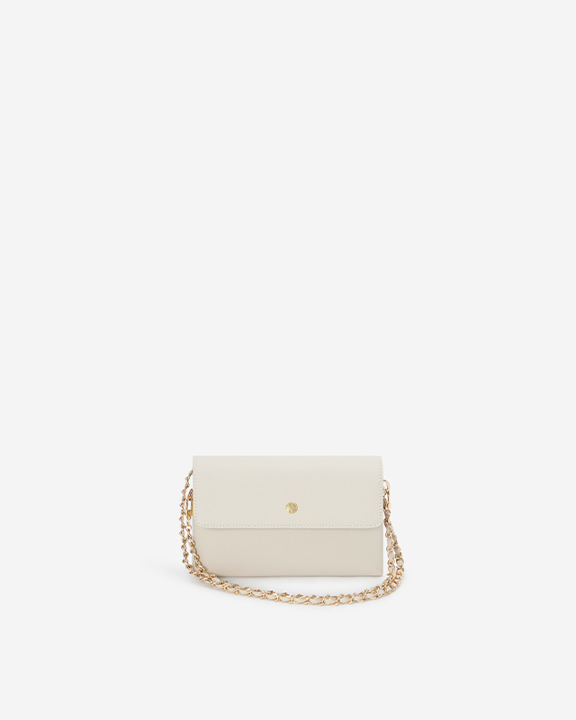 VERA Emily Crossbody with Leather Braided Gold Chain in Calming Beige กระเป๋าสะพายข้างหนังแท้ พร้อมสายโซ่สีทองร้อยหนัง สีเบจ