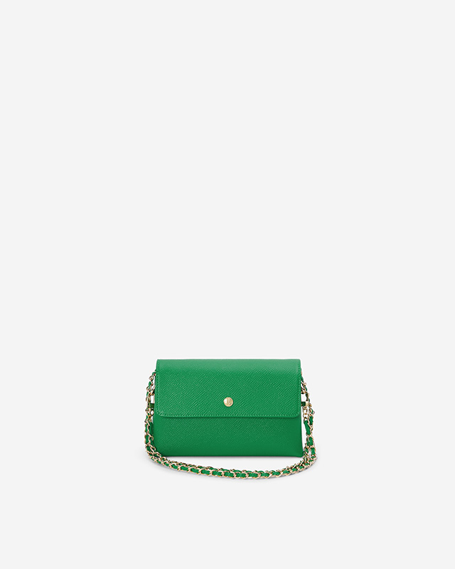 VERA Emily Crossbody with Leather Braided Gold Chain in Confident Green กระเป๋าสะพายข้างหนังแท้ พร้อมสายโซ่สีทองร้อยหนัง สีเขียว