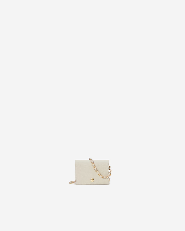 VERA Emily Flap Wallet with Leather Braided Gold Chain in Calming Beige กระเป๋าสตางค์หนังแท้ แบบเปิดฝา พร้อมสายโซ่สีทองร้อยหนัง สีเบจ