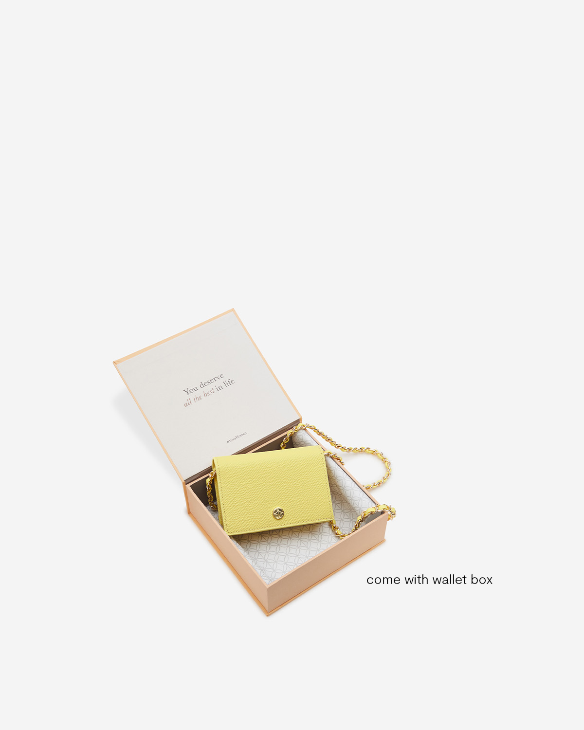 VERA Emily Flap Wallet with Leather Braided Gold Chain in Calming Beige กระเป๋าสตางค์หนังแท้ แบบเปิดฝา พร้อมสายโซ่สีทองร้อยหนัง สีเบจ