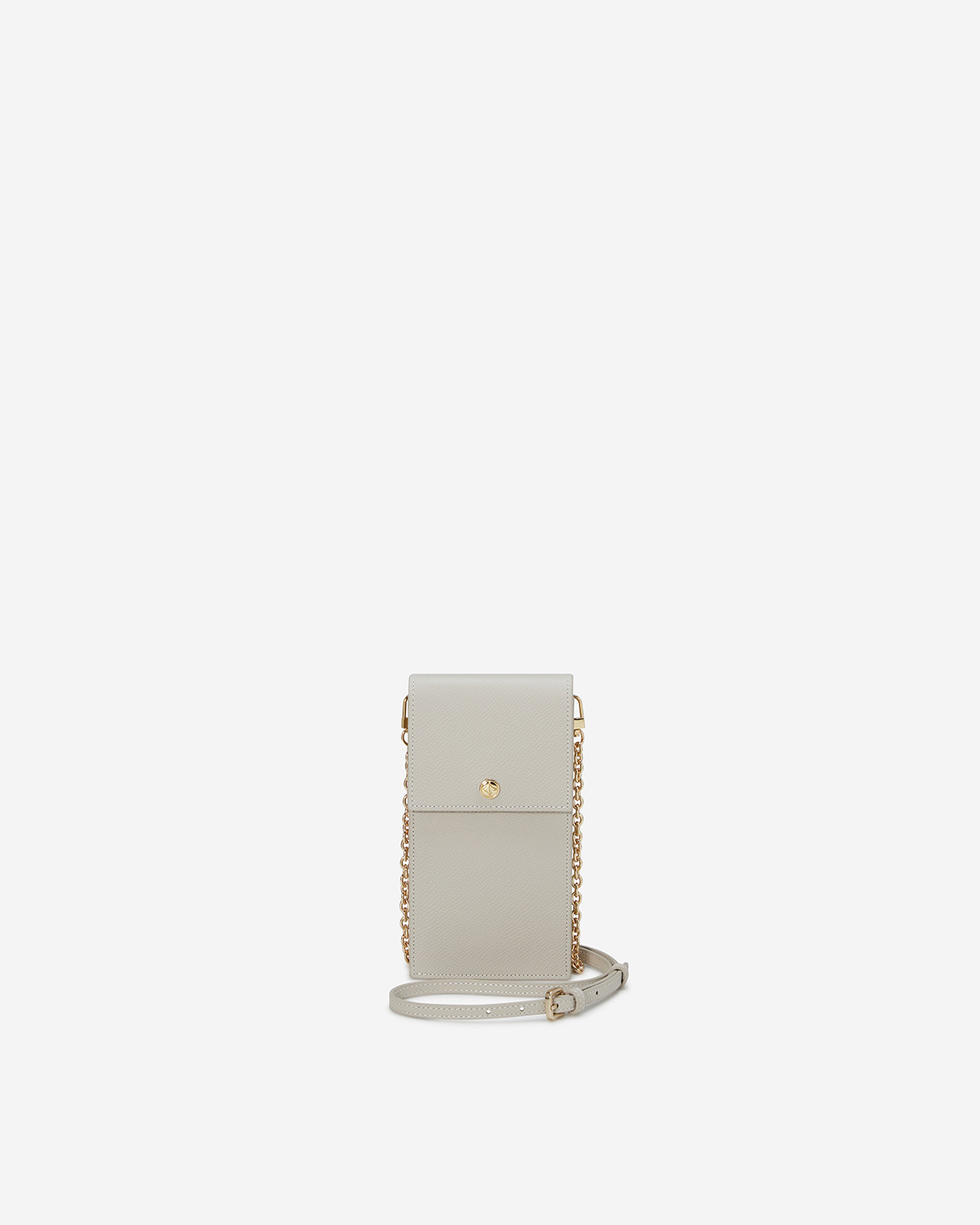 VERA Emily Phone Pouch with Leather Gold Chain in Calming Beige กระเป๋าใส่โทรศัพท์หนังแท้ พร้อมฟังก์ชั่นกระเป๋าสตางค์ มาพร้อมสายสะพายโซ่หนังถอดได้ สีเบจ