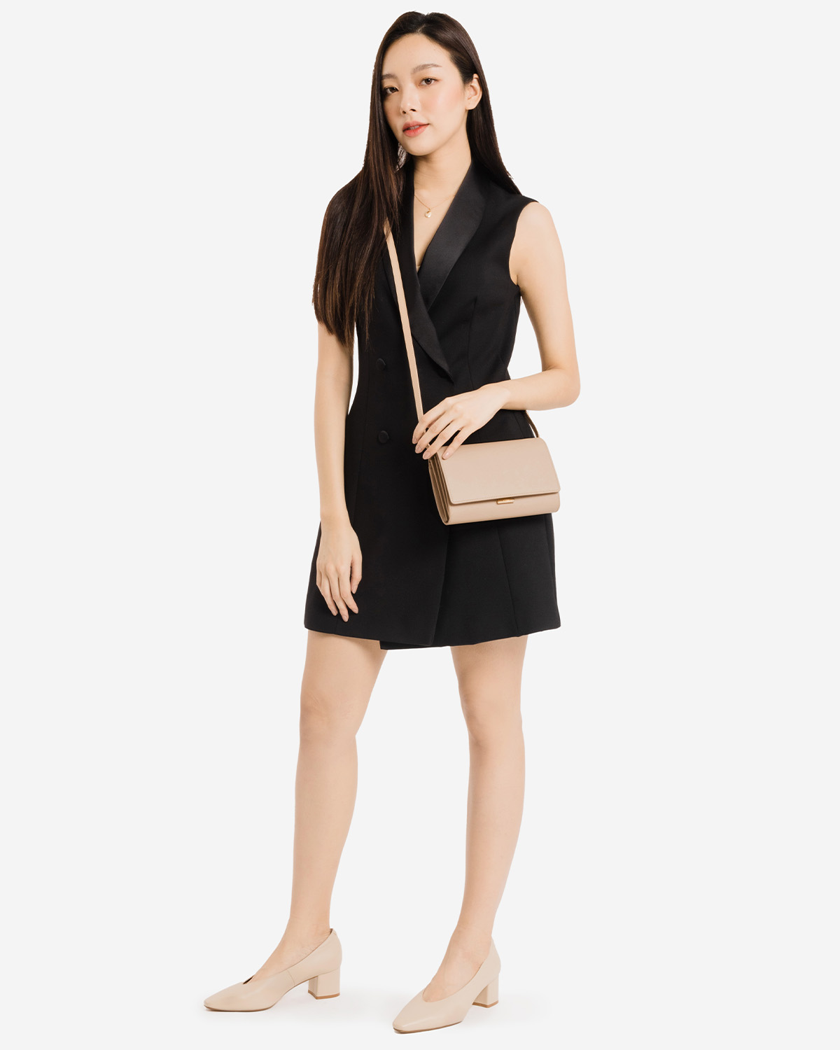กระเป๋าสะพายข้างหนังแท้ VERA Freda Leather Wallet-on-Chain & Crossbody bag สี Nude