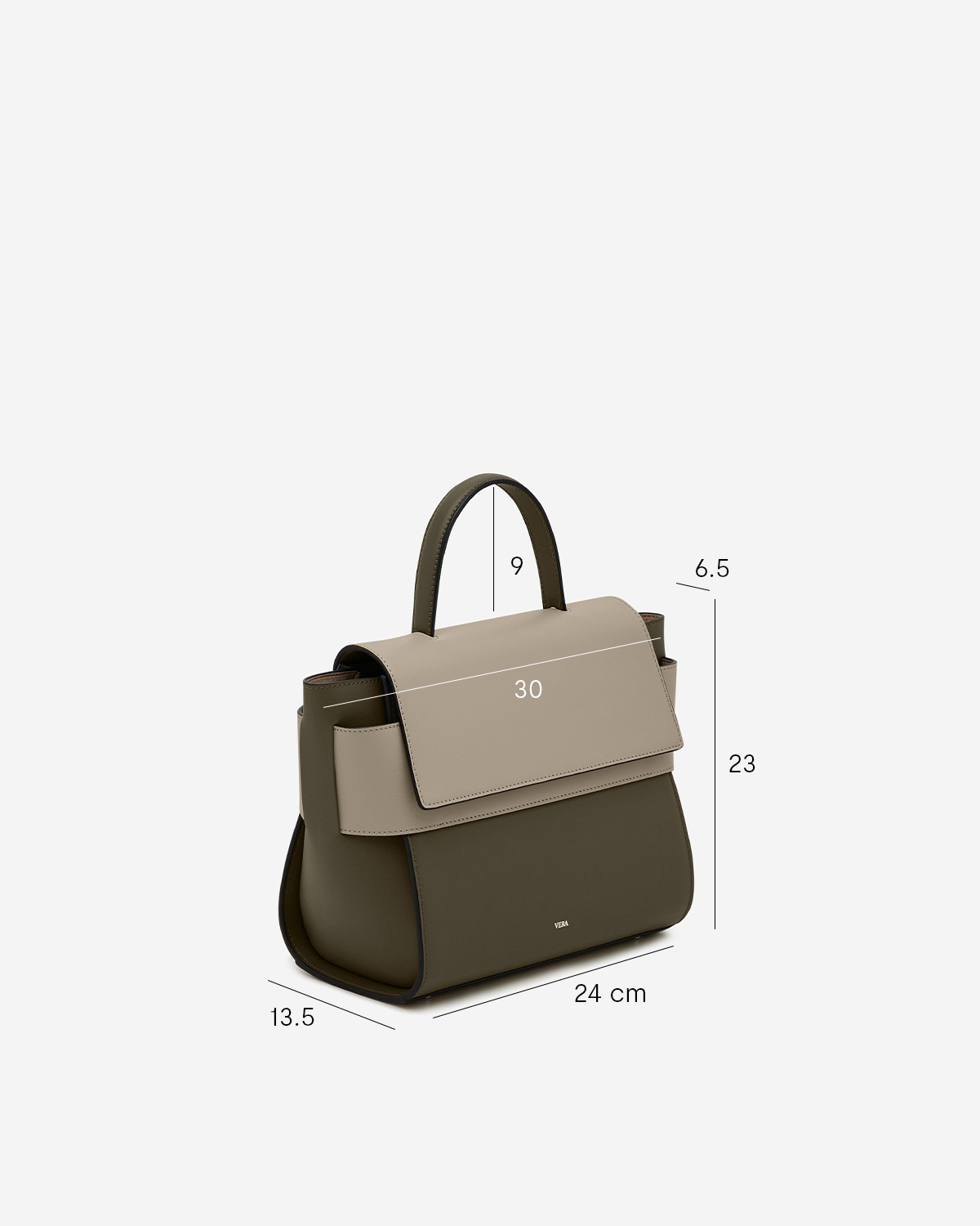 กระเป๋าถือหนังแท้ VERA Margo Leather Handbag, Size 24 สี Olive Green
