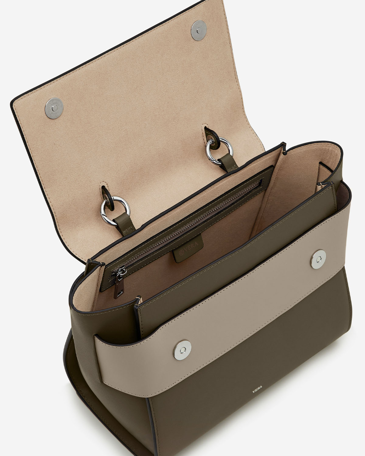 กระเป๋าถือหนังแท้ VERA Margo Leather Handbag, Size 24 สี Olive Green